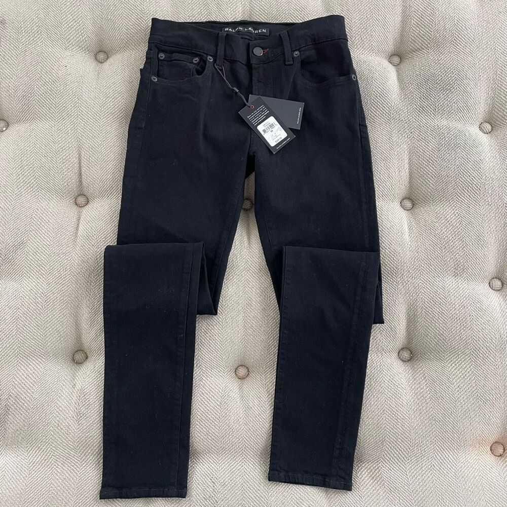 NWT Ralph Lauren Black Label Cigarette Leg Black Denim Jeans $325 28